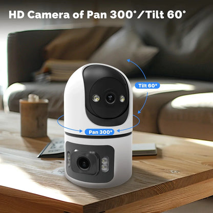 WiFi Indoor Smart Camera 8MP 2 Screen 2 Lens Color Night Vision Cameras Motion Detection Baby Monitor Two-Way Audio Pet CCTV Cam