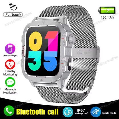 2026 New Military Smart Watch Men IP67 3ATM Outdoor Sports Fitness Tracker Blood Pressure Health Monitor BT Calls GPS Smartwatch