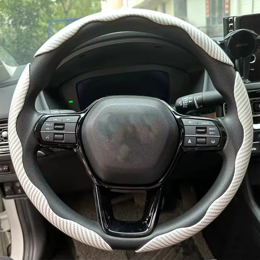 3PCS Laser Carbon Fiber Silicone Car Steering Wheel Cover 1K Micro Fiber Leather PVC Wheel Booster Cover Non-Slip Universal