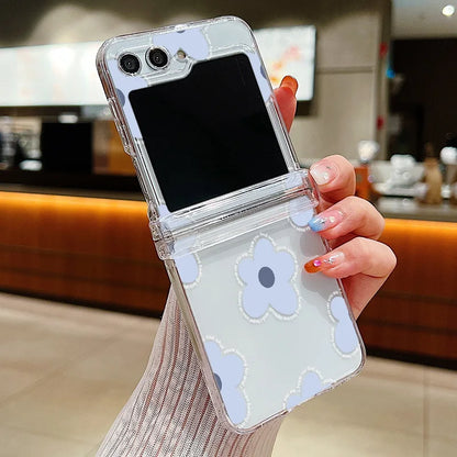 Transparent Love Flower Phone Case For Samsung Galaxy Z Flip8 Flip7 FE Flip 8 7 6 5 4 3 5G Flip5 Flip6 Shockproof Hard PC Cover