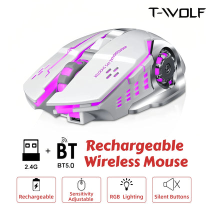 Wireless Gaming Mouse Bluetooth 2.4G Dual Mode RGB Silent Rechargeable Back to School Ergonomic 2400DPI Mice for MacBook Laptop Student