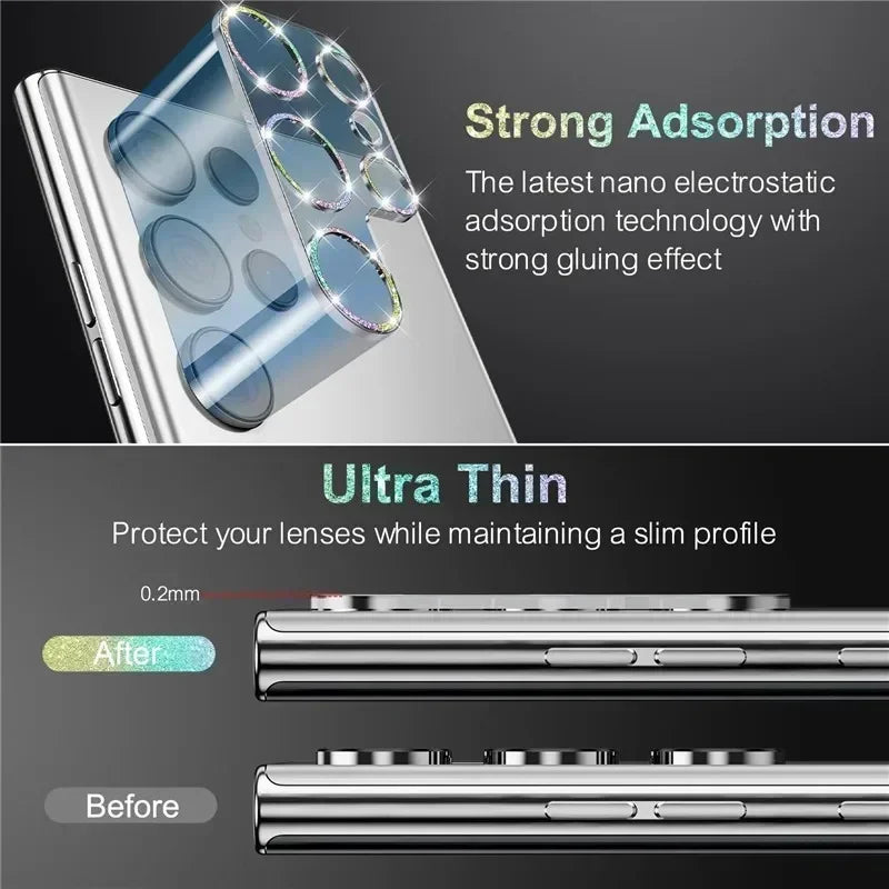 Glitter Camera Lens Protector For Samsung Galaxy S26 S25 S24 S23 Plus Ultra Full Cover Protection Clear Glass Scratch Resistant