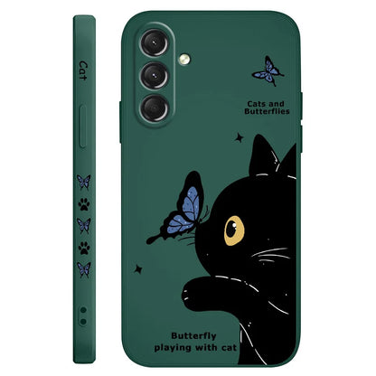 Cat Butterfly Phone Case For Samsung Galaxy S25 S24 S23 S22 S21 S20 S10  Ultra Plus FE Note 20 Ultra 10 Plus Cover