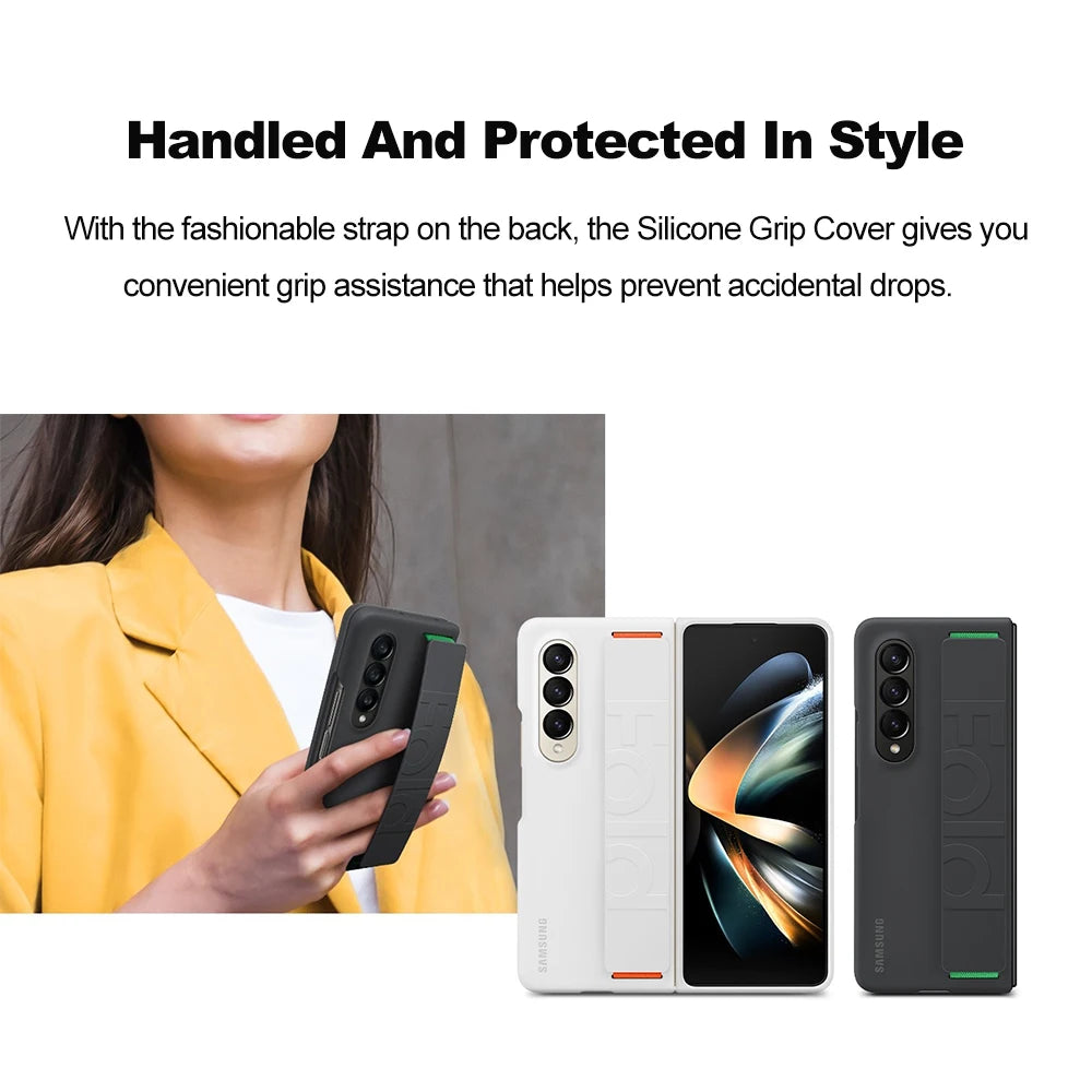Original Liquid Silicone Case with Wrist Strap for Samsung Galaxy Z Fold4 Anti-Drop  Anti-Slip Protective Cover Genuine EF-GF936