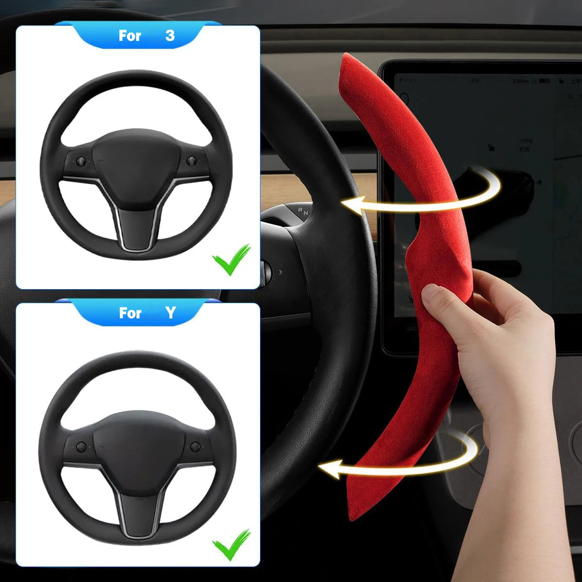 Winter Steering Wheel Cover for Telsa Model 3 Y Carbon Fiber Steering Wheel Cover Warm Cold-Resistant Anti-Slip Case