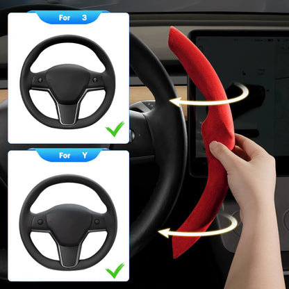 Winter Steering Wheel Cover for Telsa Model 3 Y Carbon Fiber Steering Wheel Cover Warm Cold-Resistant Anti-Slip Case