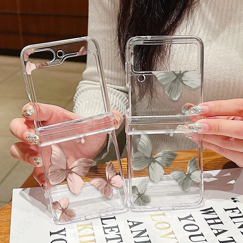 Butterfly Pattern Clear Case For Samsung Galaxy Z Flip 8 7 FE 6 5 4 3 5G Hard PC Folding Cover For Samsung Z Flip8 Flip7 Flip6