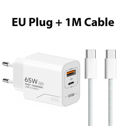 65W GaN USB C Charger 2-Port Fast Charging Phone Charger Power Adapter For iPhone Samsung Xiaomi Type C EU/US Plug Wall Charger