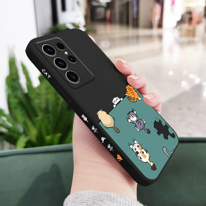 Cute Climbing Cat Phone Case For Samsung Galaxy S25 S24 S23 S22 S21 S20 S10 S10E Ultra Plus FE Note 20 Ultra Plus Cover