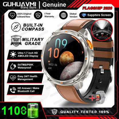 2026 New 1100mah AMOLED Smart Watch Men 170+Sport Fitness LED Flashlight IP69 Waterproof Bluetooth call GPS track Smartwatch iOS