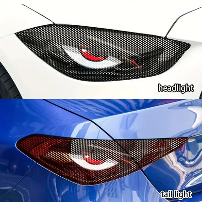 2 pack car headlight sticker grid eye decal, durable lampshade decorative sticker, suitable for car headlights and tail lights,