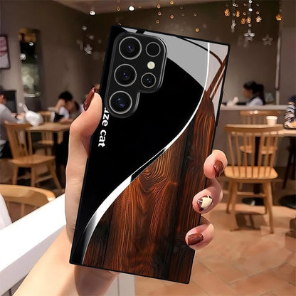 Wood grain pattern tempered glass phone case suitable for Samsung Galaxy S26 S25 S24 S23 S22 S20 FE/Ultra/Plus anti drop