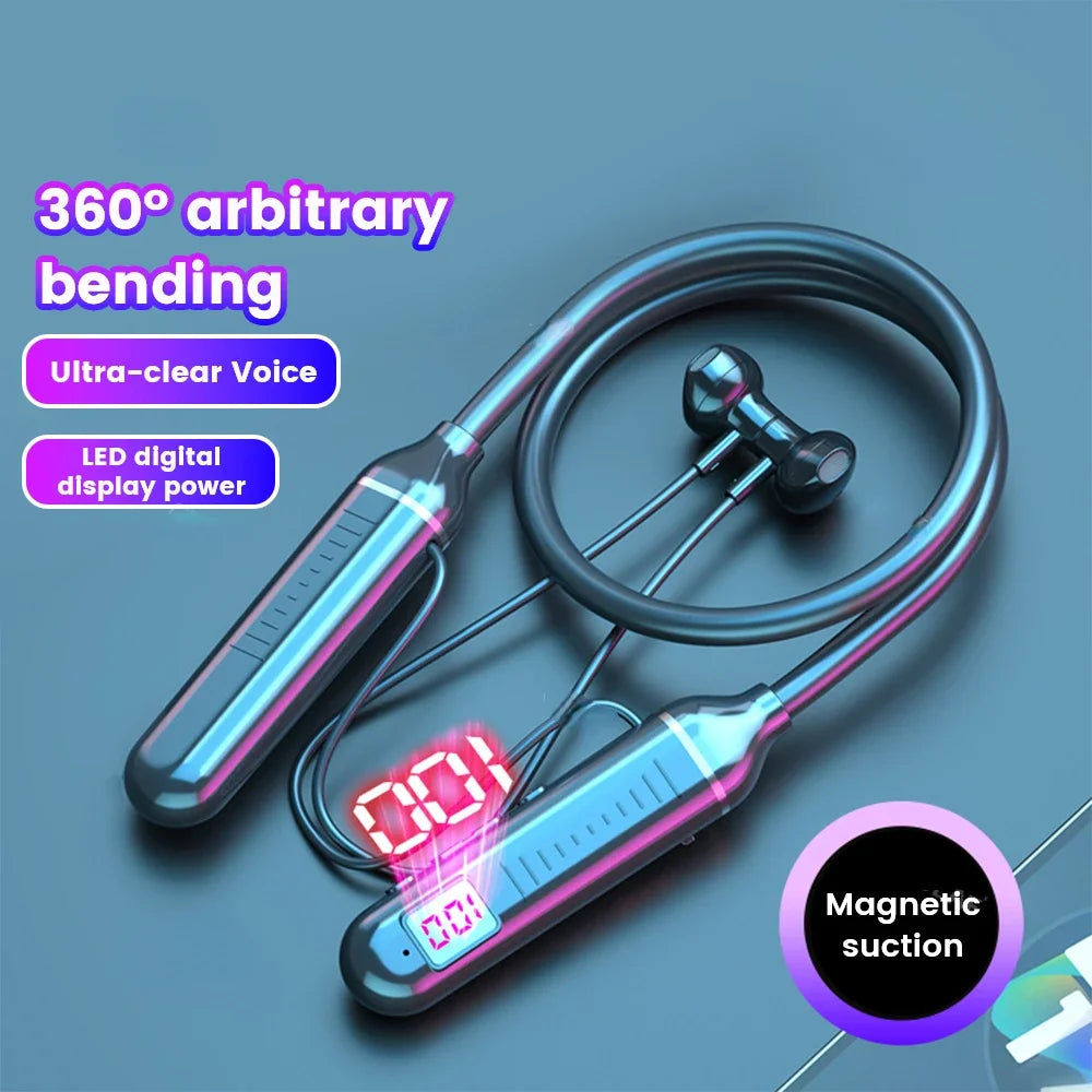 Wireless Earphones Bluetooth 5.3 Neckband Headphones Gaming LED Display HIFI Headset Sports TWS Earbuds With Mic TF Card