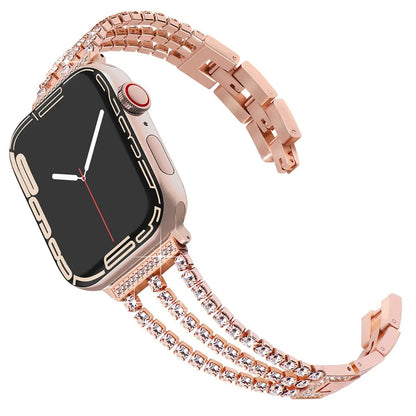 Metal Chain-styled Watch Strap for All Range of Apple Watch Series Diamond-encrusted Chain Stainless Steel Watch Band