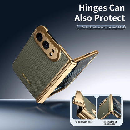 KEYSION Luxuxy PU Leather Fold Phone Case for iPhone Duo Plating Hard PC Shockproof Back Cover With Hinge+HD Screen Protector