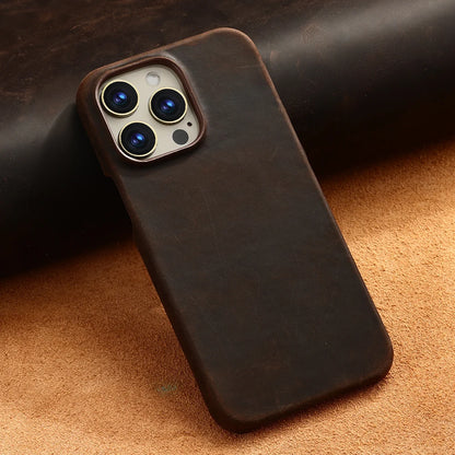 for Magsafe Case for iPhone 15 16 17 Pro Max Air Retro Luxury Full Grain Cowhide Genuine Oiled PULL-UP Leather Magnetic Cover