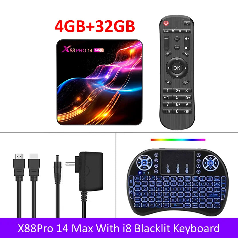 X88 Pro 14 Max Android 14.0 Smart TV Box RK3528 2,4G/5G WIFI6  4K HD BT5.0 H.265 decoder Media Streaming Player for internet TV