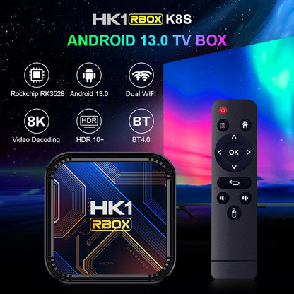 Android 13.0 RK3528 Quad Core 8K HDR 100M LAN Dual Wifi 2.4G 5G BT4.0 Game Stick Media Player Smart TV Box HK1 RBOX K8S