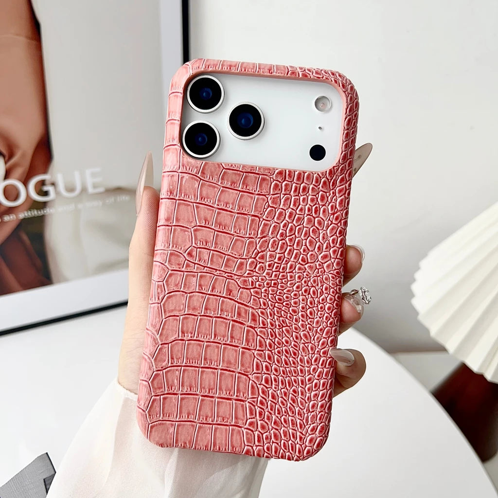 Advanced Solid Color Glossy Crocodile Skin Pattern Shockproof Protective Phone Cover Case for iPhone 17 16 15 14 Pro Max 17Air