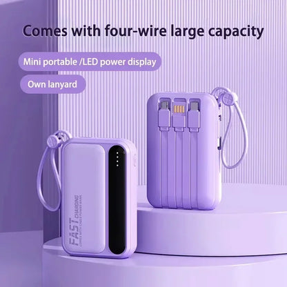 Lenovo New 500000mAh 4 Cables High Capacity Mini Power Bank Fast Charging Portable External Battery Supply New For iPhone Xiaomi