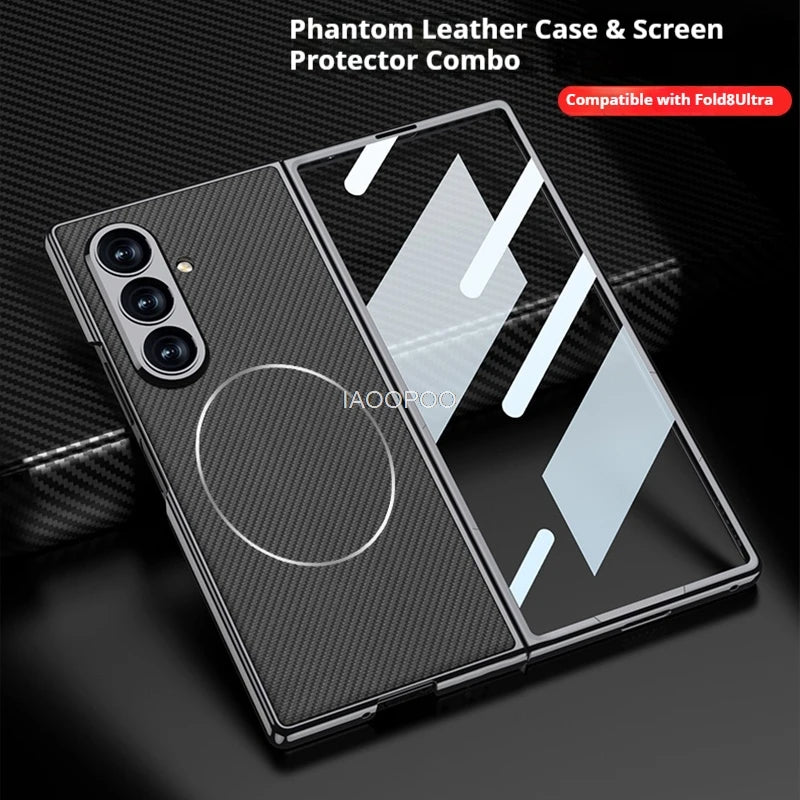 Electroplated Hard PC Leather Back Cover Case for Samsung Galaxy Z Fold 8 Ultra Fold 7 with Glass Screen Film