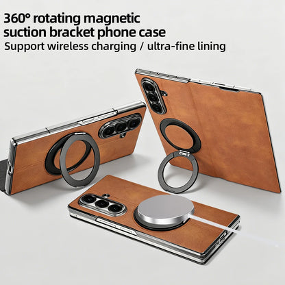 Magnetic Plain PU Leather Flip Phone Case With 360° Rotatable Ring Kickstand Holder for Samsung For Galaxy Z Fold 8 Ultra 7/6