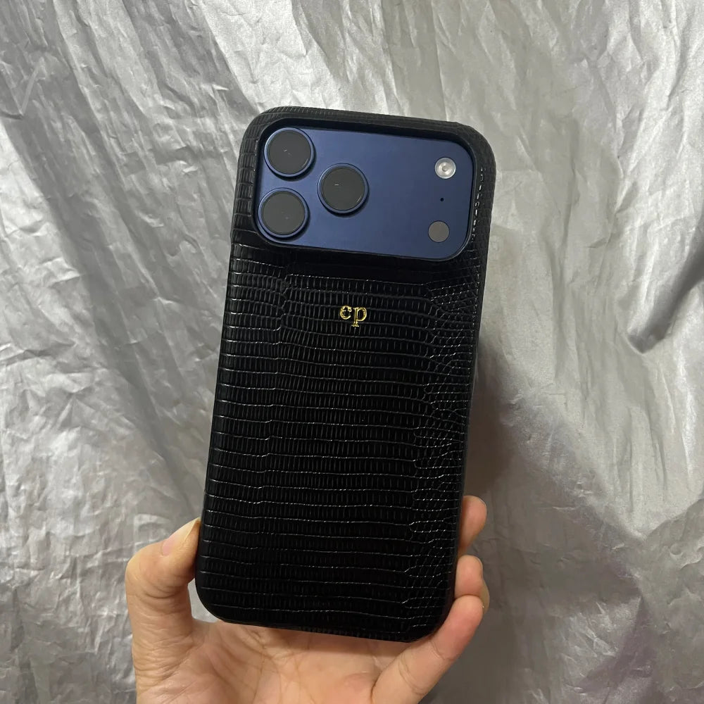 Personalise Gold Initials Letters Leather Cases For iPhone 17 Pro Max 16 Pro 15 14 13 Pro Max Luxury Lizard PU Hard Cover