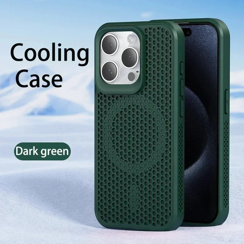 Cooling Heat Dissipation For Magsafe Case For iPhone 18 17 16 14 15 13 12 11 Pro Max Funda Mesh Breathable Grid Matte Hard Cover
