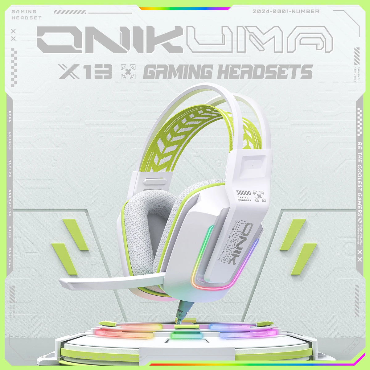 ONIKUMA X13  Over-Ear Headphones Gaming Headset Wired Cancelling Earphones Pink Cat Ears Rgb Light With Mic For PC PS4