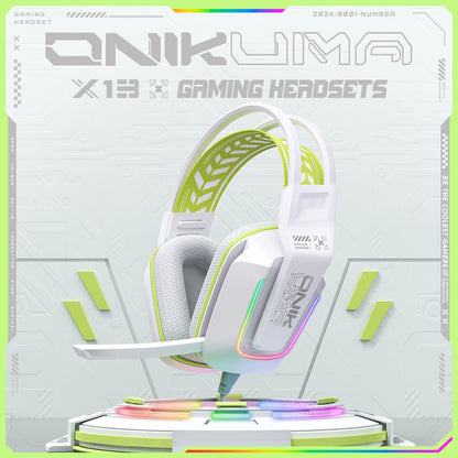 ONIKUMA X13  Over-Ear Headphones Gaming Headset Wired Cancelling Earphones Pink Cat Ears Rgb Light With Mic For PC PS4