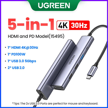 UGREEN Dual HDMI USB-C HUB 8K 4K HDMI Adapter 10 in 1 Splitter with RJ45 USB3.0 PD 100W Dock for MacBook Pro Air Laptop USB HUB