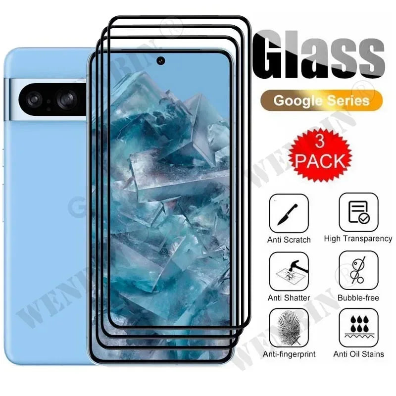 3 Pcs Tempered Glass For Google Pixel 11 10 9 8 7 6 Pro XL 7A 5A 3 XL Curved Full Cover Screen Protector