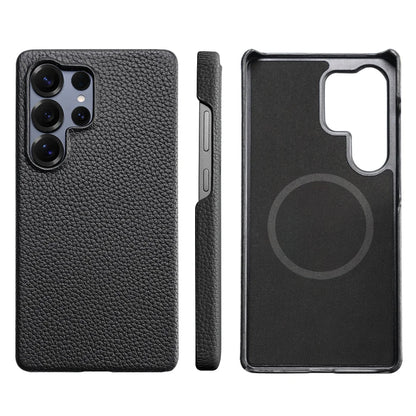 for Magsafe Case for Samsung Galaxy S26 S24 S25 Ultra Plus Natural Cowhide Leather Magnetic Protector Luxury Phone Back Cover