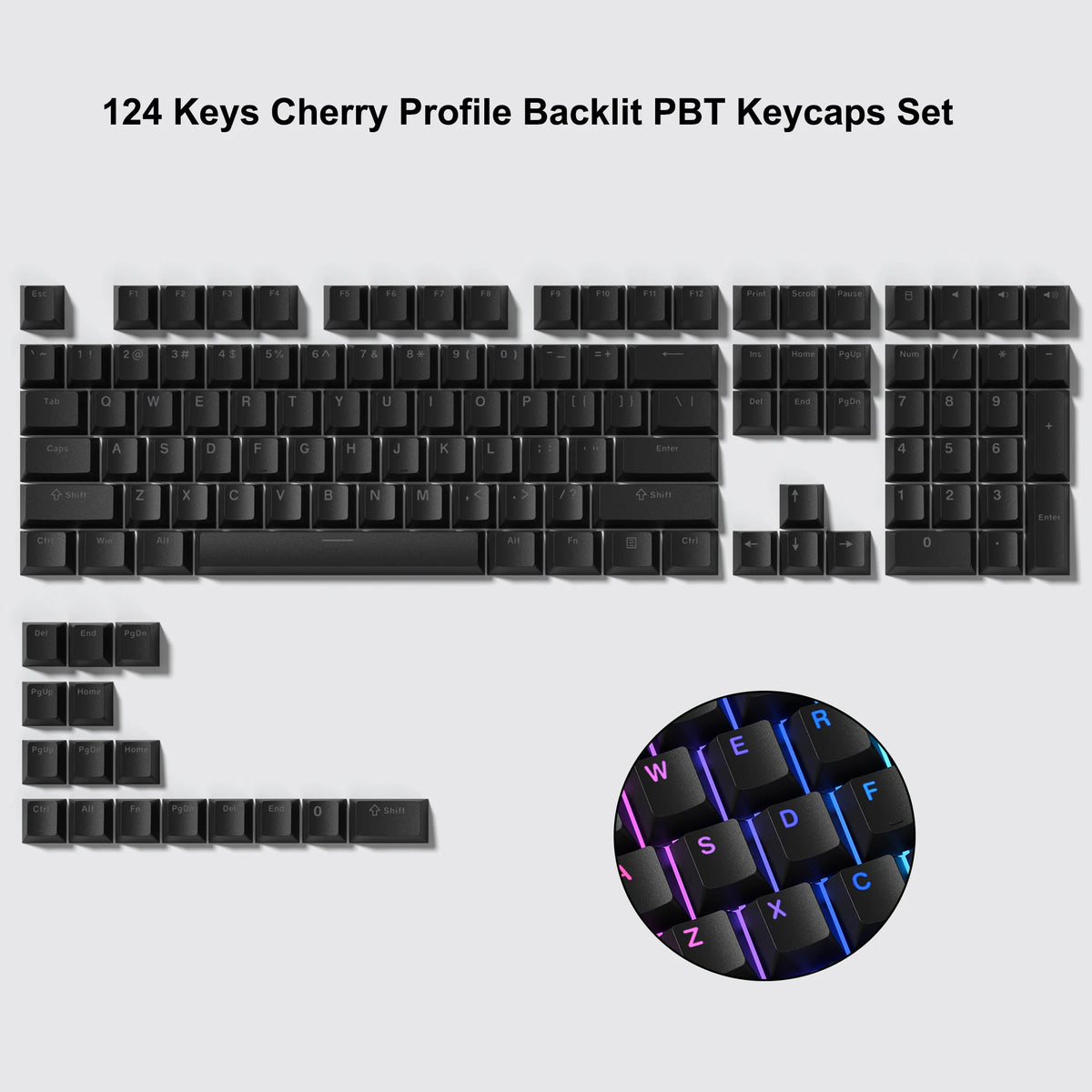 140 Keys White Grey PBT Keycap RGB Shine Through Double Shot Keycaps Cherry Profile for MX Switches  Mechanical Gaming Keyboard