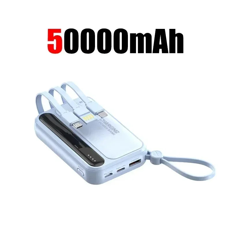 Lenovo New 500000mAh 4 Cables High Capacity Mini Power Bank Fast Charging Portable External Battery Supply New For iPhone Xiaomi
