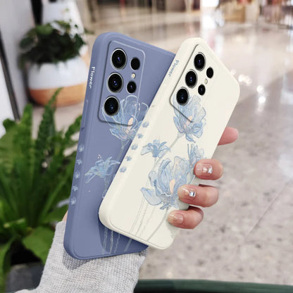 Simple Crystal Flower Phone Case For Samsung Galaxy S25 S24 S23 S22 S21 S20 S10 S10E Ultra Plus FE Note 20 Ultra 10 Plus Cover