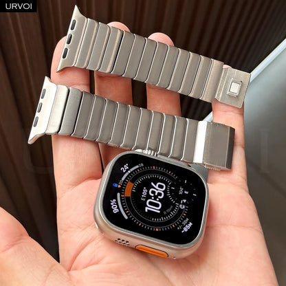 URVOI Titanium link bracelet for Apple Watch Ultra 3 2 Series 11 10 9 8 7 SE magnetic buckle strap wristband 45 49mm