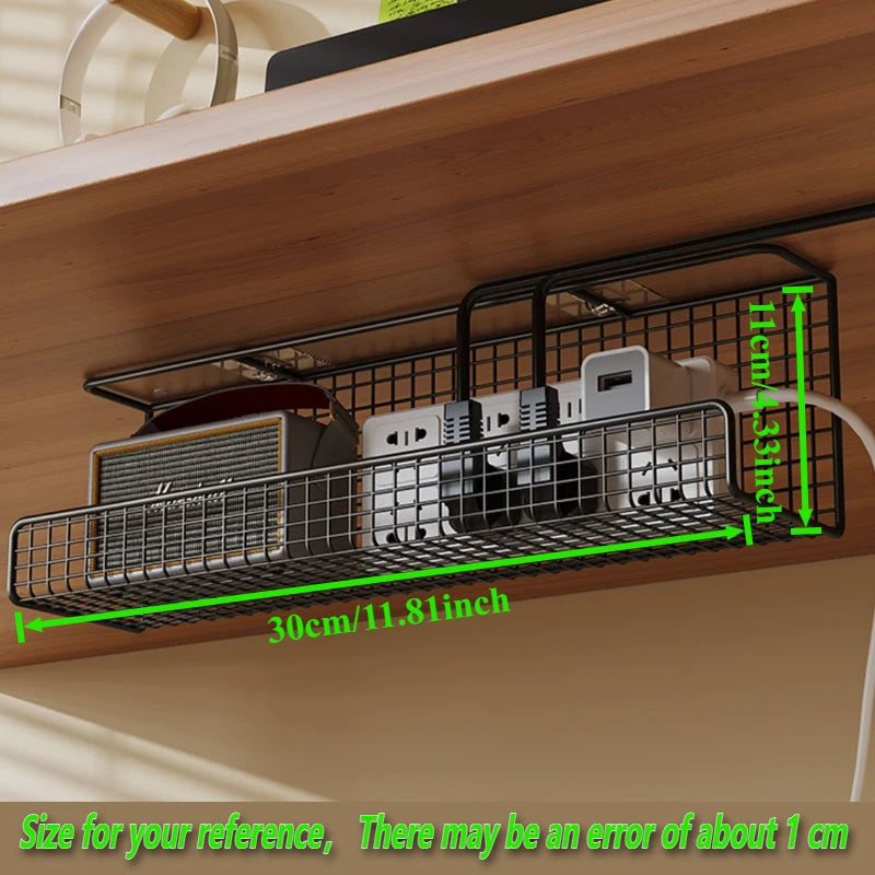 Single / Double-layeer 30cm No-Drill Under-Desk Cable Management Tray Power Cable Organizer Rack with Wire Storage for Desktop