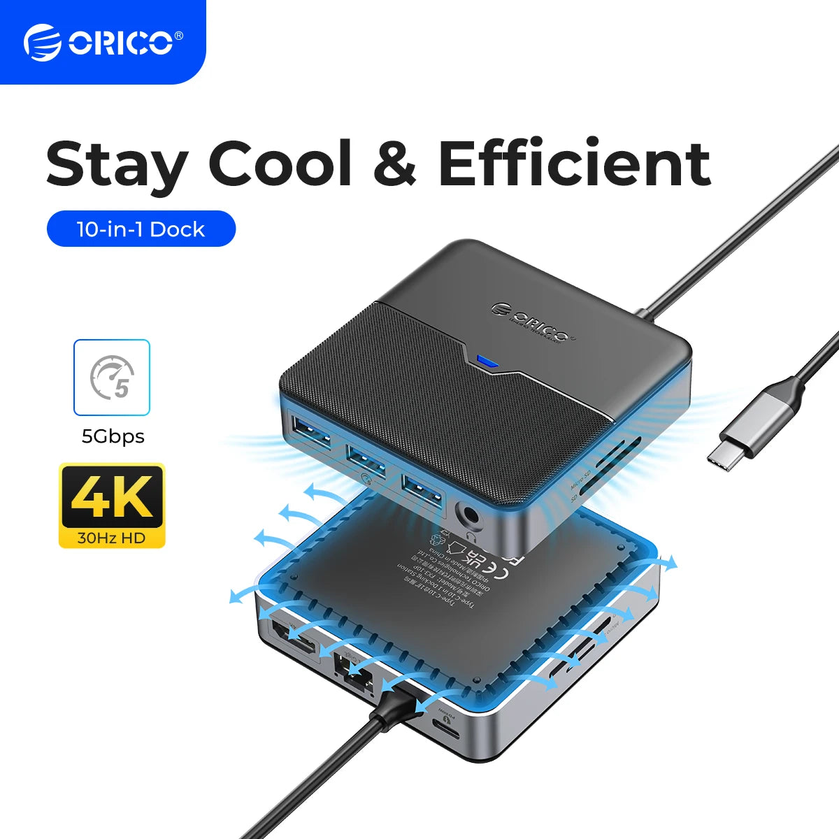 ORICO Type C Docking Station USB 3.0 HUB 4K60Hz HDMI-compatible RJ45 PD Adapter for Macbook iPad Air M1 PC Accessories Splitter