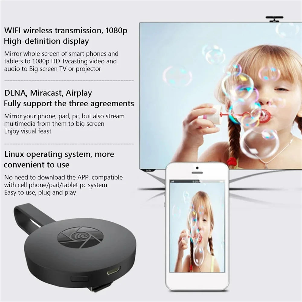 Portable 1080P HD TV Stick Video Receiver Wireless HD TV Display Receiver Mobile Phone Mirroring WIFI For TV Screen Android IOS