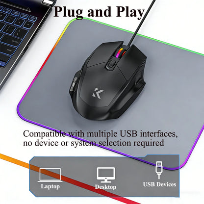 KEBIDUMEI Wired Gaming Mouse 6-Button 7200DPI Adjustable Optical Mouse USB RGB Silent Mice Ergonomic Mice For Desktop Laptop