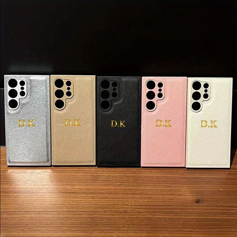 Personalized Customize Name Letters PU Leather Cases for Samsung S25 S24 Ultra S21 S22 S23 Plus Business Cover