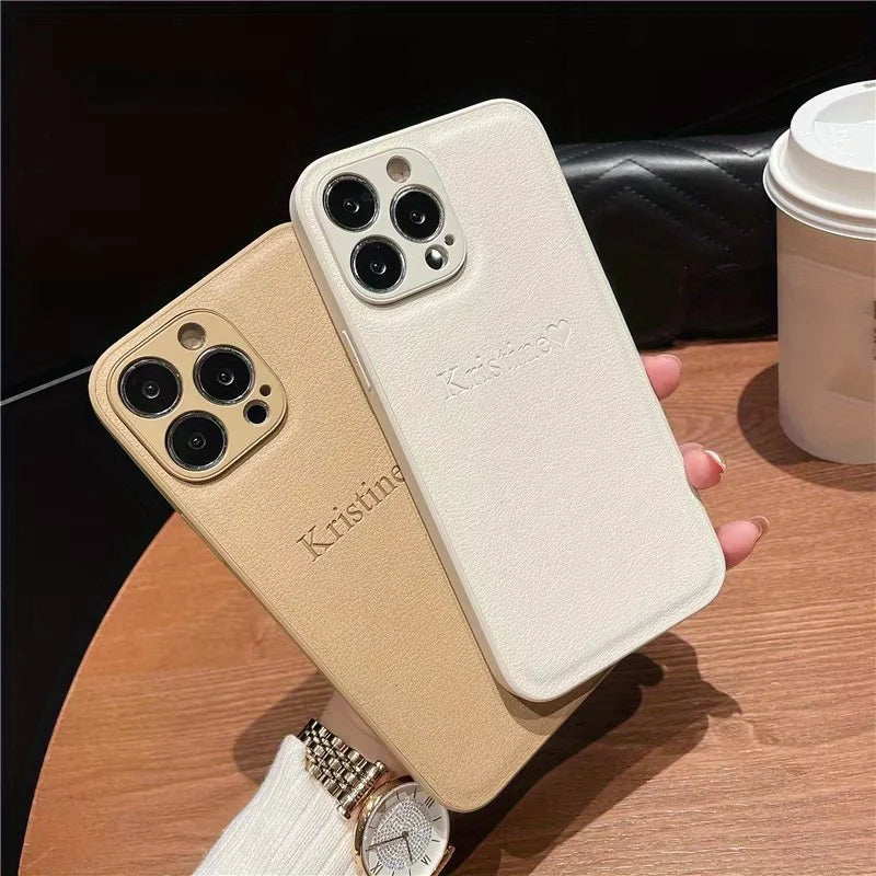 Personalize Customize DIY Initial Name Leather Soft Case For iPhone 16 15 14 Pro Max 11 12 13 X S XR 7 8 Plus  Protective Cover