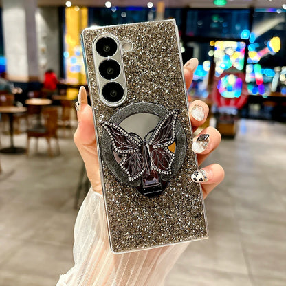 Luxury Hard PC Electroplated Frame Phone Cover for Samsung Galaxy Z Fold 7 6 5 4 8 Ultra Case with Butterfly Bracket