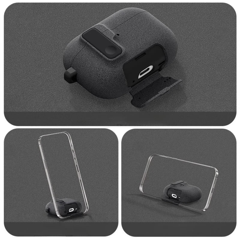 2025 New For AirPods Pro 3 Phone Stand Case Cover Magnetic Auto Lock TPU Shockproof Protective Sleeve With Hook for AirPods Pro3