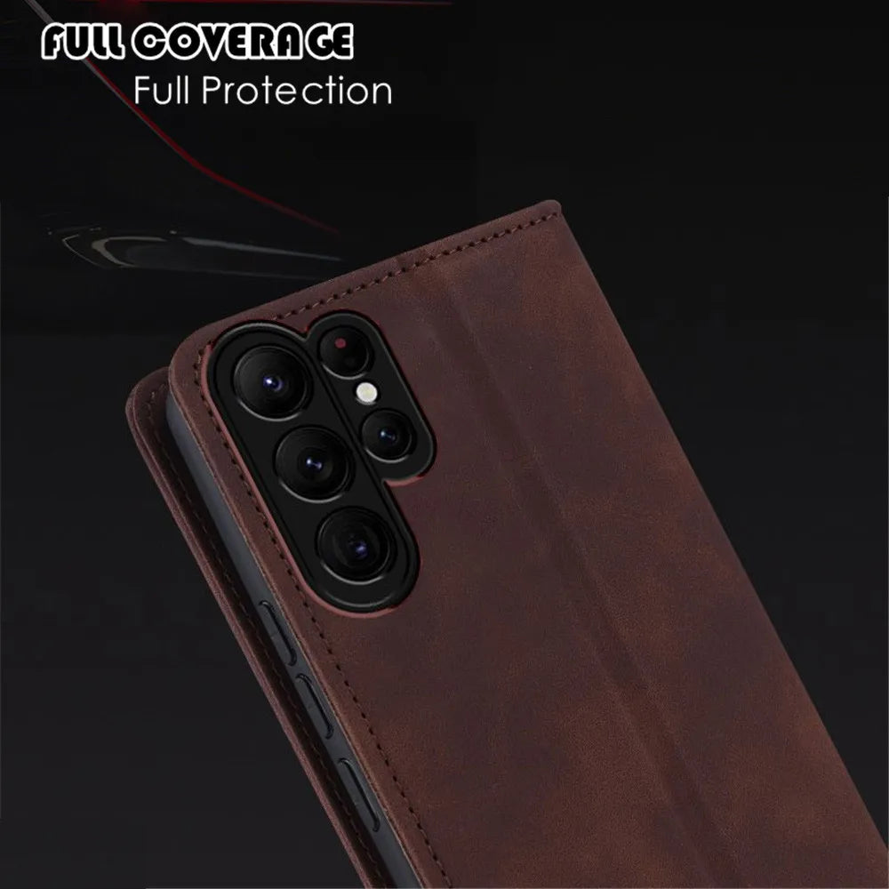 Leather Case For Samsung Galaxy A54 A15 A35 A55 A16 A36 A56 A17 S22 S23 S24 FE S25 Plus S26 Ultra Flip Wallet Cover Card Slot