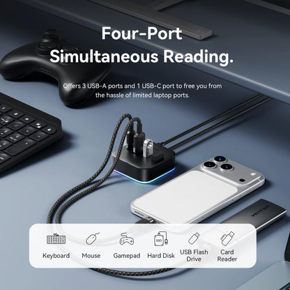 Vention USB A 3.0 HUB RGB Light Switch USB C 3.2 Gen1 5Gbps Desktop Hub Adapter for PC Laptop Accessories USB Splitter Extender