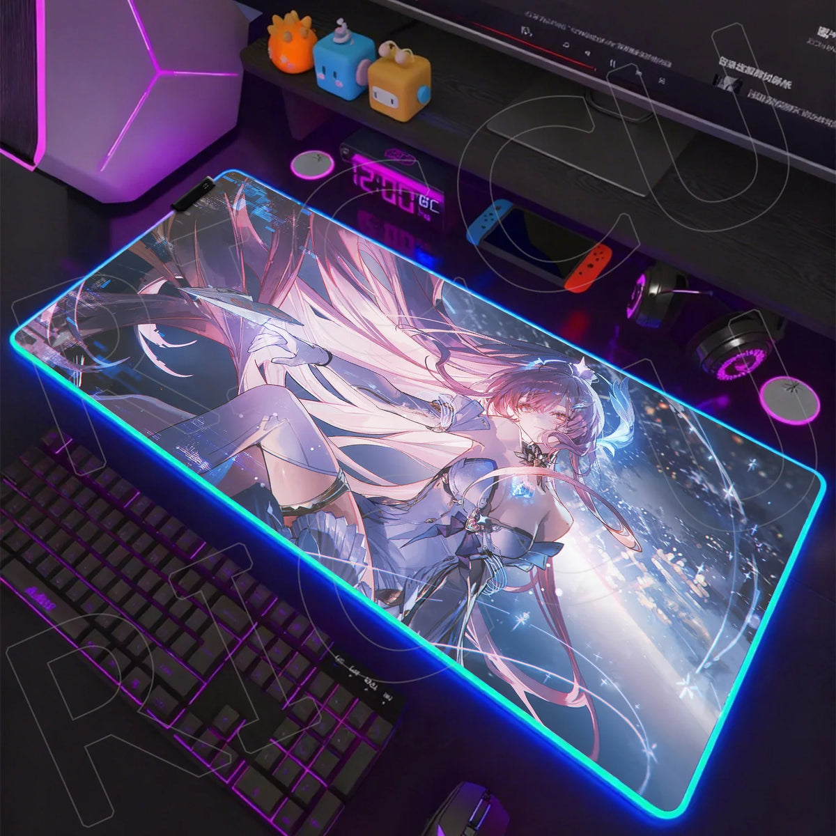 RGB HD XXL Mousepad Game Wuthering Waves Aemeath Mouse Pad Rug Desk Mat Computer Gaming PC Accessories Rubber Keyboard LED Mats