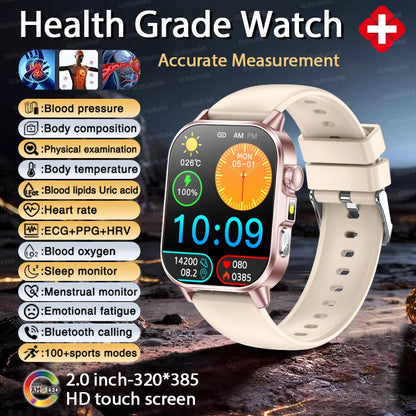 2026 Fit 3 New Health AI Nursing SmartWatch Men ECG+PPG Blood Lipid Uric Acid Health Analysis Clock Bluetooth Call Watch For IOS