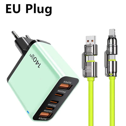 GaN 140W USB C Charger PD Fast Charging Travel Charger For iPhone Samsung Xiaomi Huawei OPPO Mobile Phone Adapter EU US UK Plug
